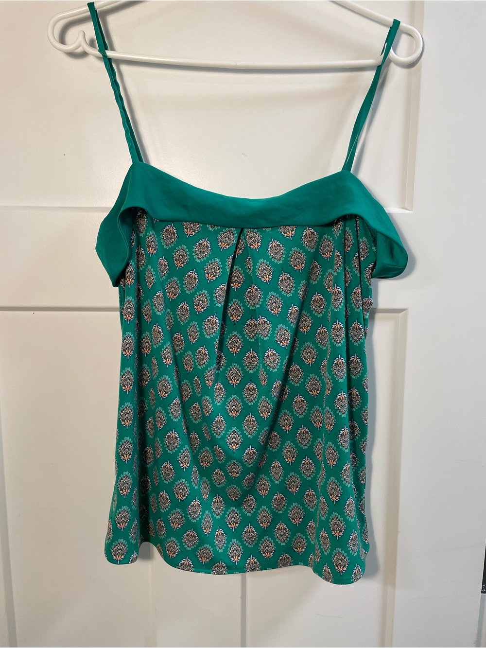 Teal Printed Spaghetti Strap Ruffle-Trim Camisole